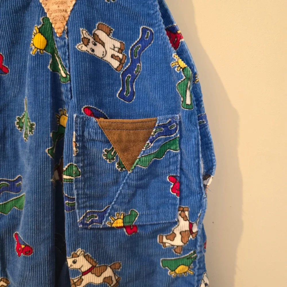 Vintage OshKosh Bgosh Blue Corduroy Horse Cactus Print Overalls Kids 18M Vestbak